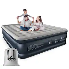 IDOO - 18" King Size Air Mattress, Inflatable Air Bed with Built-in Pump for Guest Home Camping Travel, 700lb Max - Gray