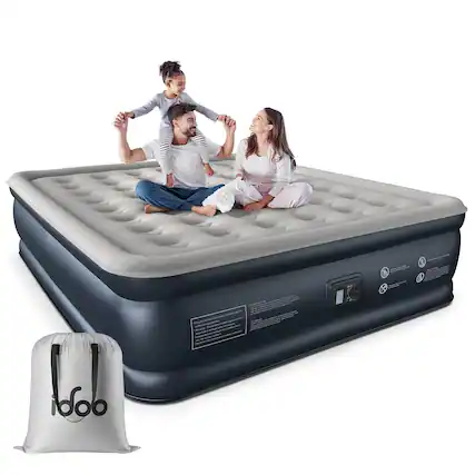 Front. IDOO - 18" King Size Air Mattress, Inflatable Air Bed with Built-in Pump for Guest Home Camping Travel, 700lb Max - Gray.