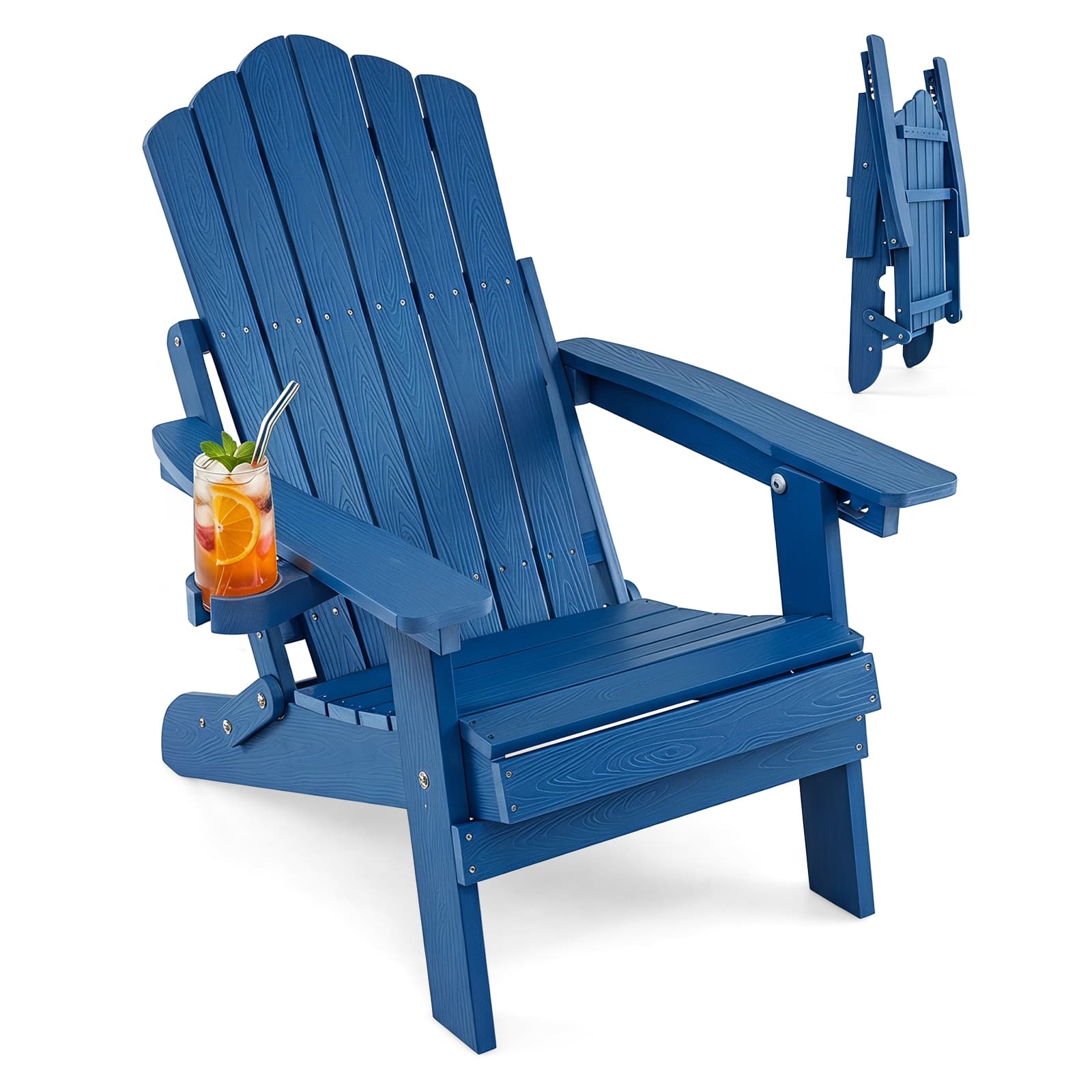 Gymax - Folding Adirondack Chair w/5-Level Backrest Wooden Textured for Lawn Poolside - Navy price history on PriceWatchPro
