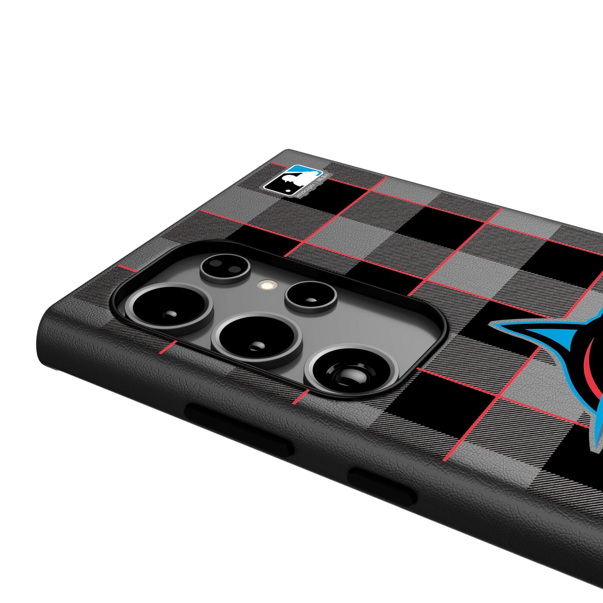 Alt View 3. Keyscaper - Miami Marlins Plaid Galaxy Magnetic Bump Case - S24 Ultra - Black.