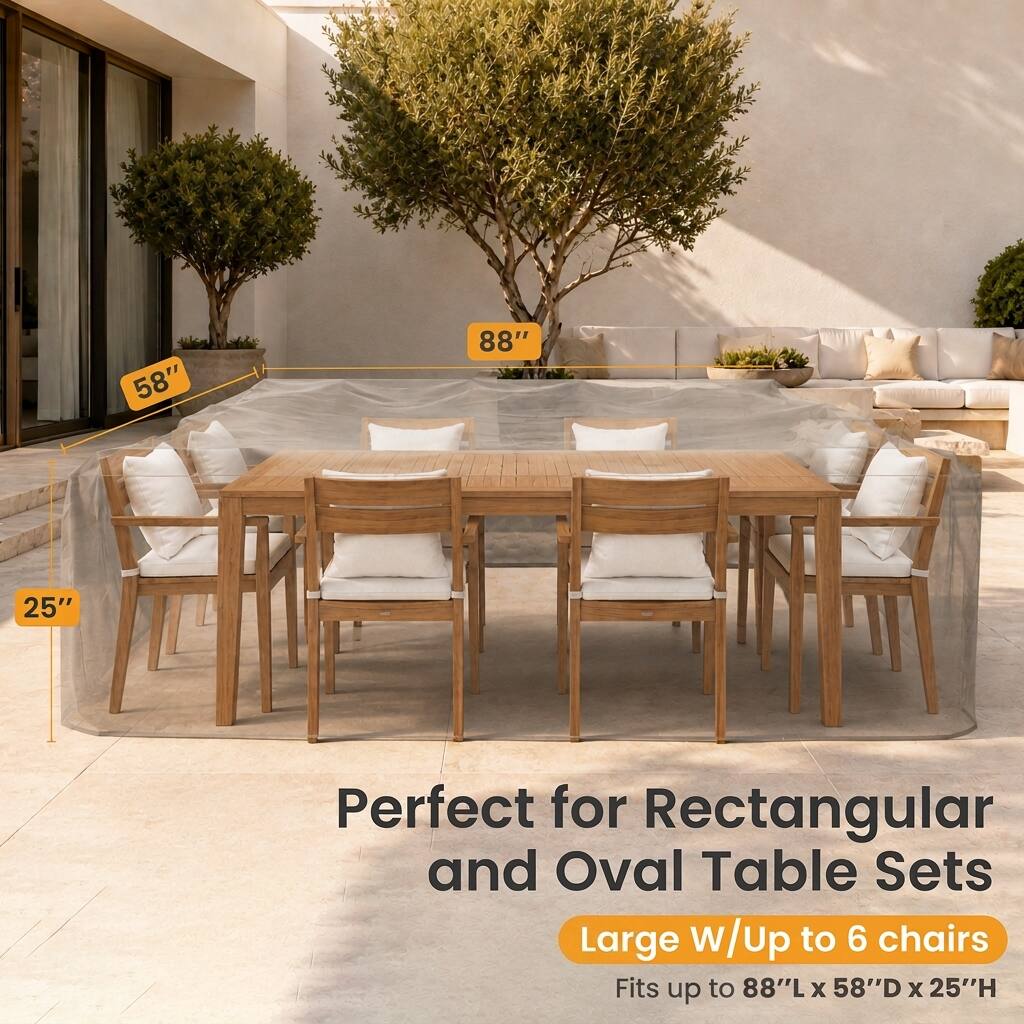 58" 88" 25" Perfect for Rectangular and Oval Table Sets Large w/Up to 6 chairs Fits up to 88"L x 58"D x 25"H