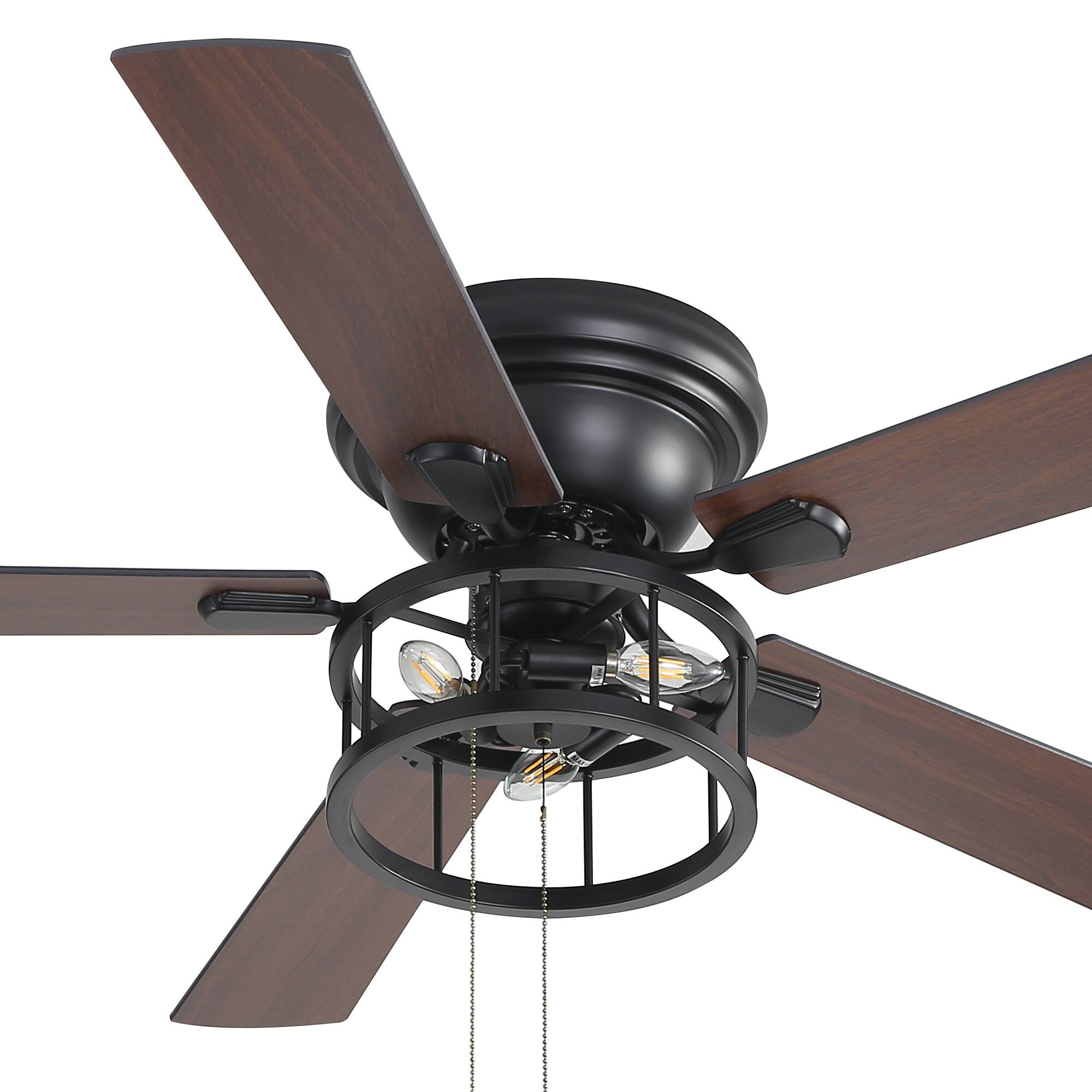 Alt View 7. Breezary - 52-In Indoor Flush Mount Ceiling Fan with Light Kit, 5 Dual-Tone Plywood Blades, Reversible Motor, Remote/Chain Control - Dual Wood Grain + Pull Chain Control.