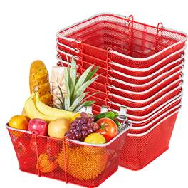 VEVOR - Shopping Baskets, 12 PCS, 22L Stackable Metal Grocery Baskets with Handles, Dense Mesh Structure, Holds up to 44 lbs - Red