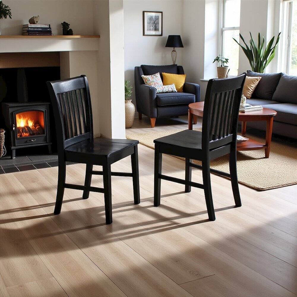 Angle. FurniFact - Elegant Black Wooden Dining Chairs – Set of 2 for Kitchen or Dining - Black.