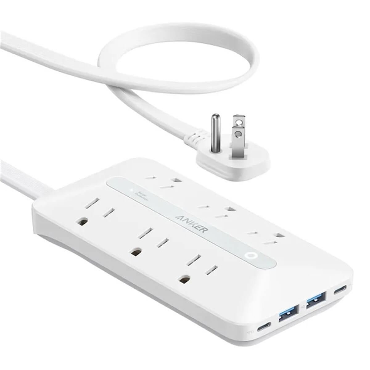 Angle. Anker - A91F2121 6-Outlet 1875W 5 ft. Cord Surge Protector - White.