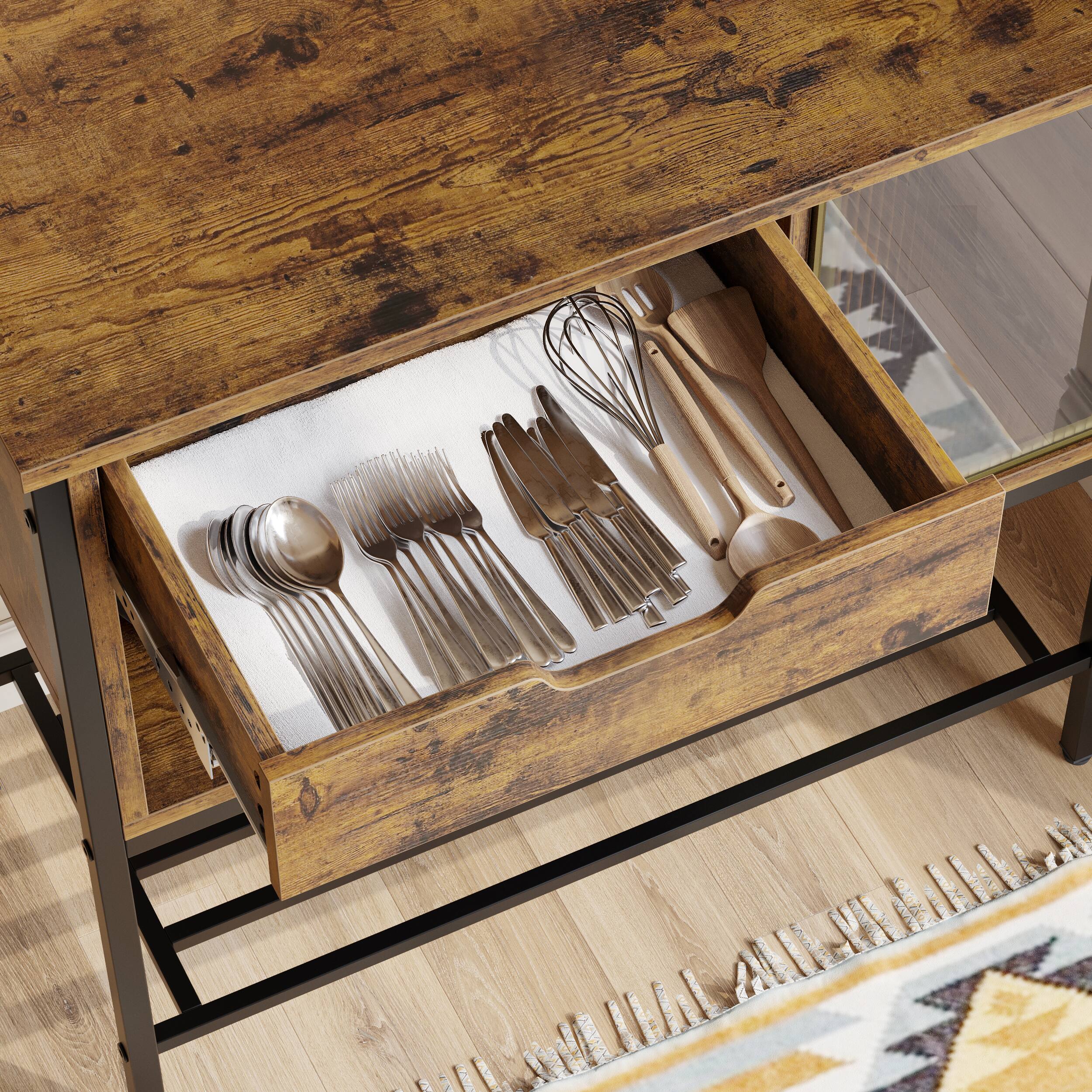 Alt View 2. Bestier - 60" Kitchen Baker's Rack with LED Lights - 6-Tier Microwave Stand with Storage Drawer & 8 Hooks for Kitchen Pantry - Rustic Brown.