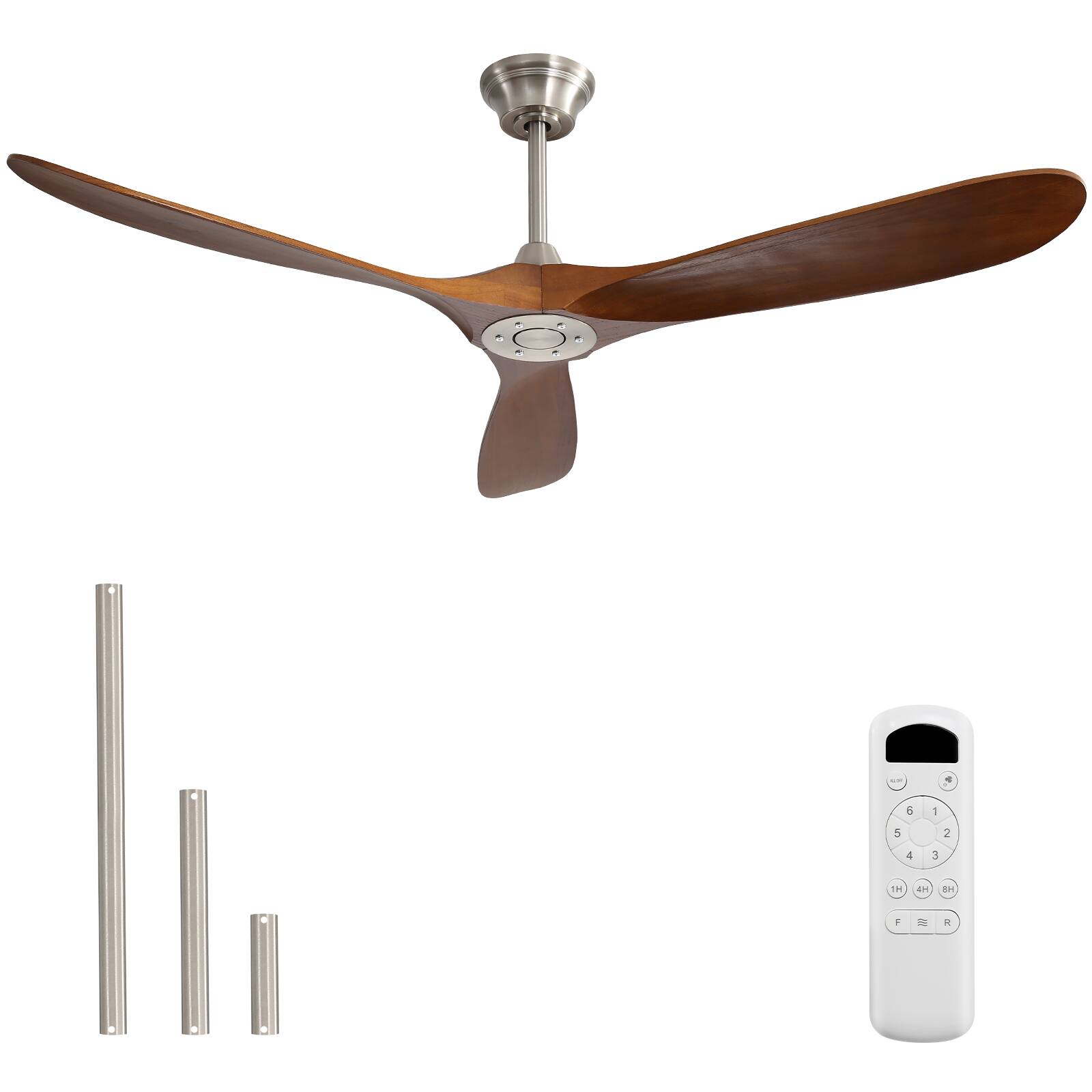 Sofucor - 60" Solid Wood Ceiling Fan No Light With Remote Quiet Outdoor Indoor Ceiling Fan for Patio Bedroom Porch Farmhouse - Black- Walnut Wood