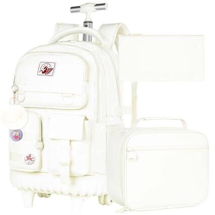 Front. Live At Space - Rolling Backpack For Women 21 Inch Water Resistant Roller Wheels Backpacks Wheeled Bookbag With Lunch Bag Teen - Grey.