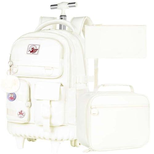 Front. Live At Space - Rolling Backpack For Women  21 Inch Water Resistant Roller Wheels Backpacks Wheeled Bookbag With Lunch Bag Teen - Grey.