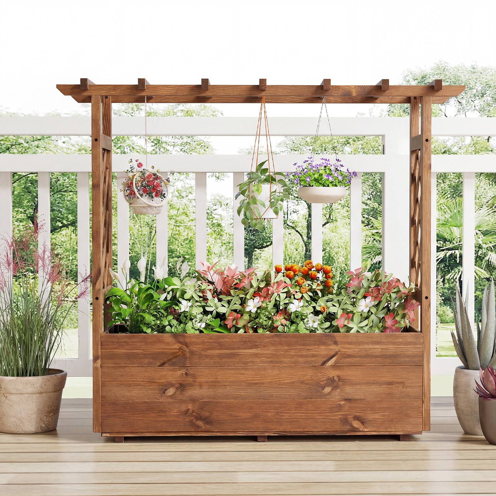 Alt View 4. Gymax - Gymax Wooden Raised Garden Bed/ Lattice Trellises Hanging Roof Drainage Indoor Outdoor - Orange.