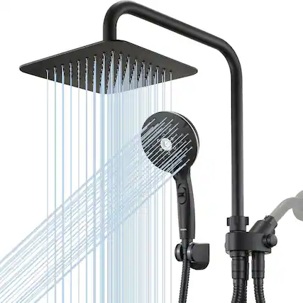 Front. Dazzed Corner - Dual Shower Head Combo, 8'' High Pressure Rain Shower Head - Matte Black.