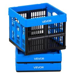 VEVOR - Plastic Collapsible Storage Bins, 25L 3 Packs, Stackable Folding Storage Crates with Handles, Holds 22 lbs Per Bin - Blue + Black