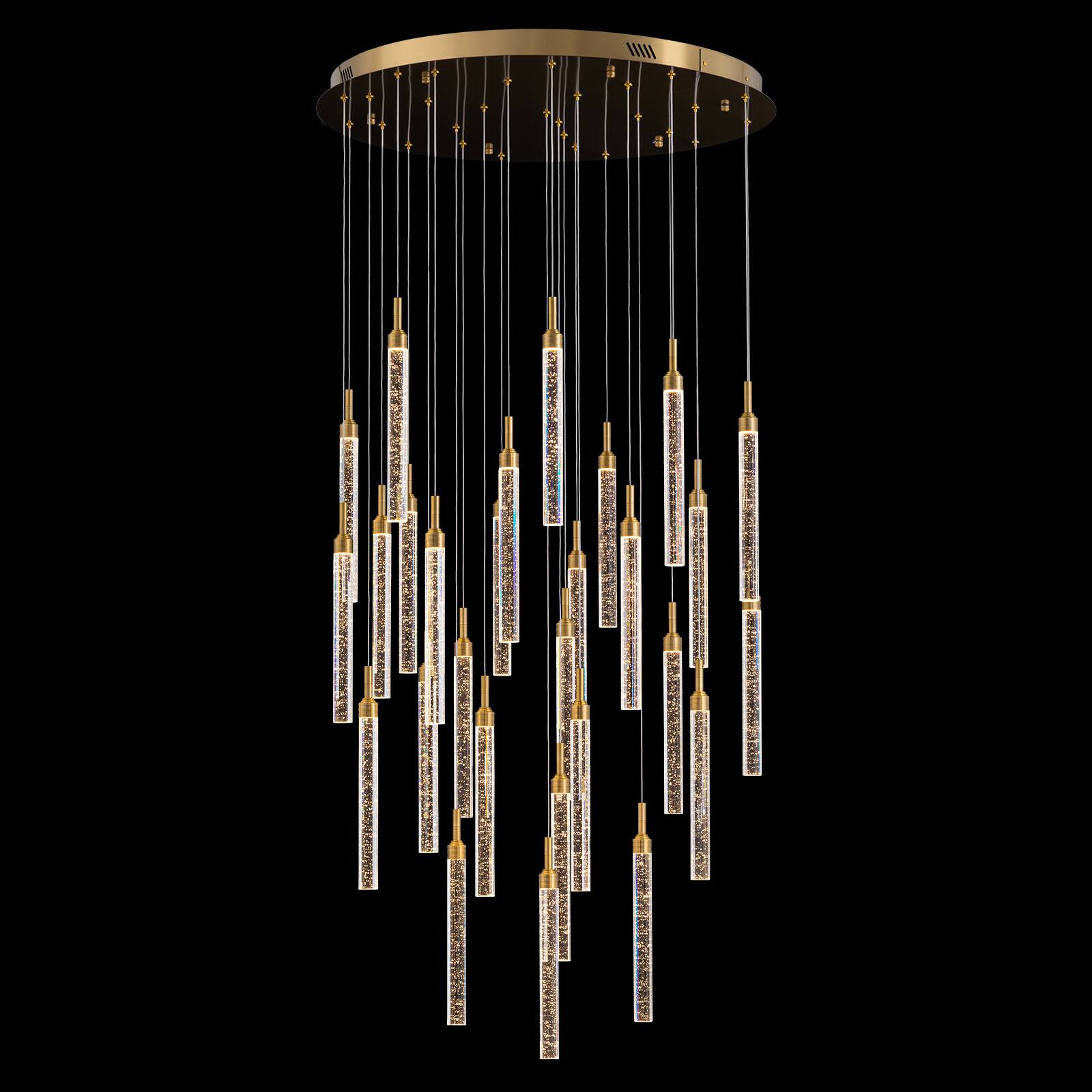 Alt View 7. Siljoy - 31.5-In Gold Bubble Glass Chandelier 28‑Light Adjustable Staircase Pendant Light for High Ceilings Foyer Living Room - Gold.
