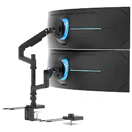 Mount-It! - Heavy‑Duty Dual Stacking Monitor Mount with Pole for Monitors up to 49” - Black