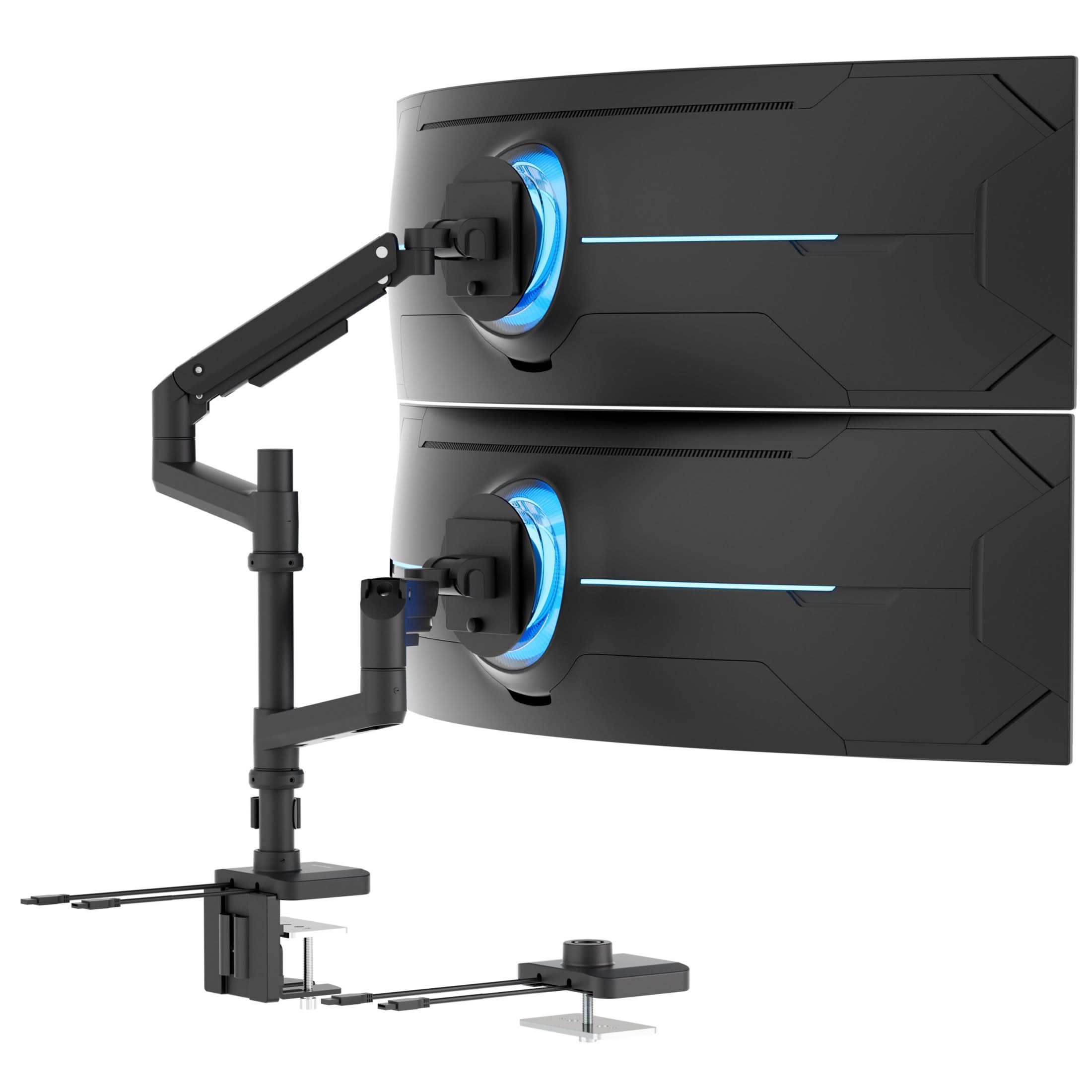 Front. Mount-It! - Heavy‑Duty Dual Stacking Monitor Mount with Pole for Monitors up to 49”, Black - Black.