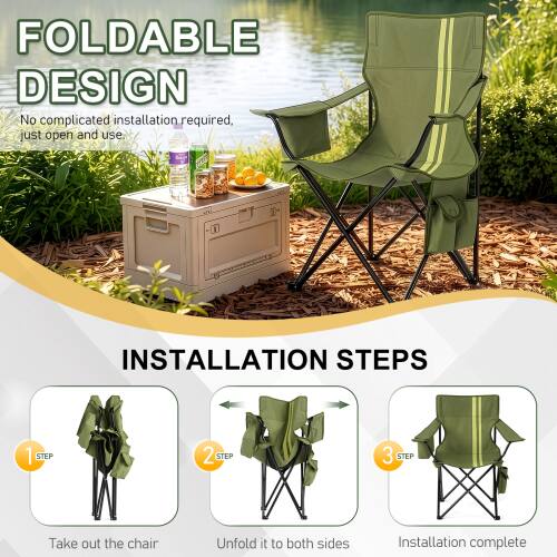 FOLDABLE DESIGN  
No complicated installation required, just open and use  

INSTALLATION STEPS  
1. STEP  
Take out the chair  

2. STEP  
Unfold it to both sides  

3. STEP  
Installation complete