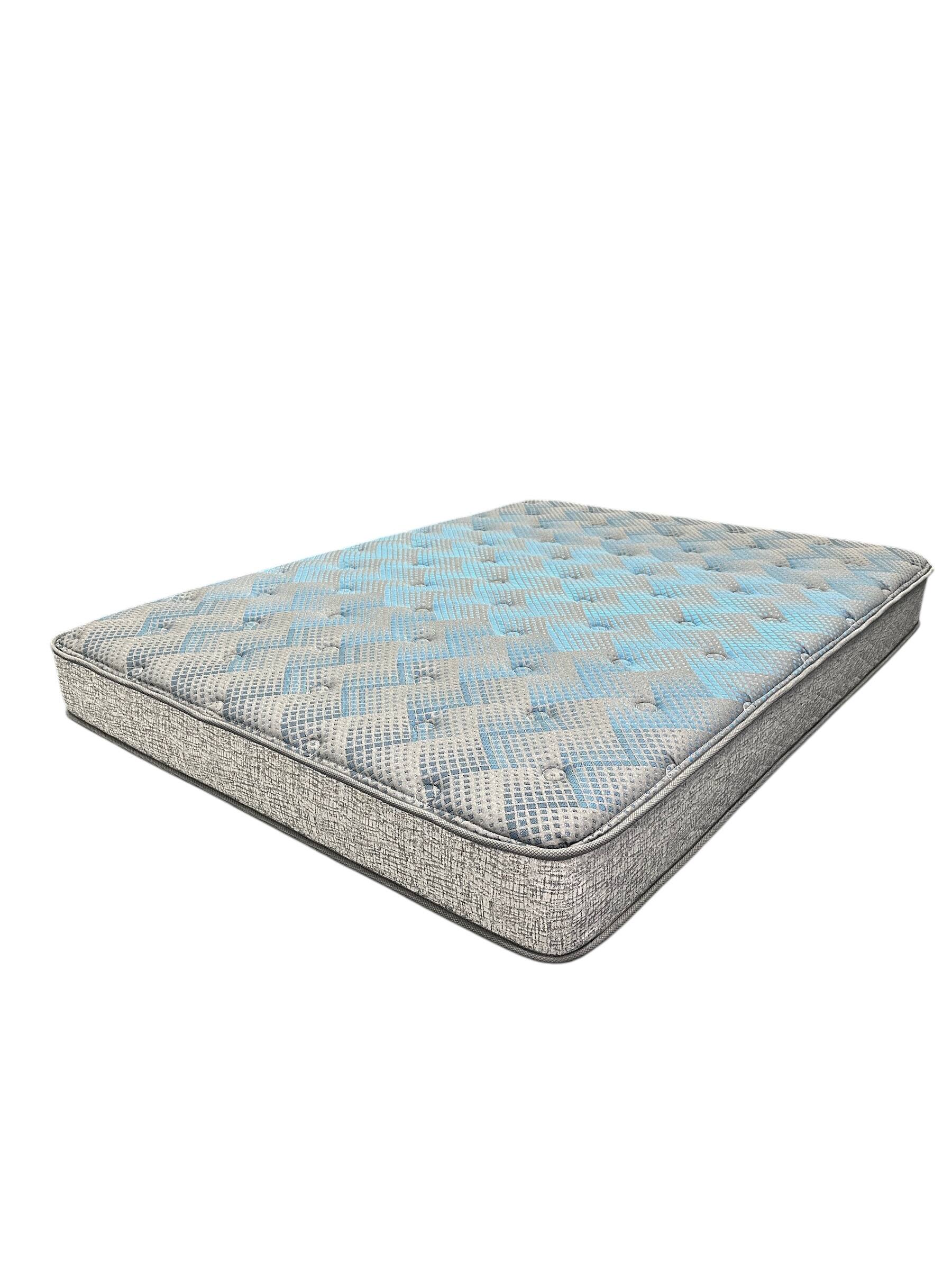 Left. TinyHomie - Restonic Comfort Care 2 Sided 9in Foam Core Mattress Medium Comfort King - Grey and Blue.
