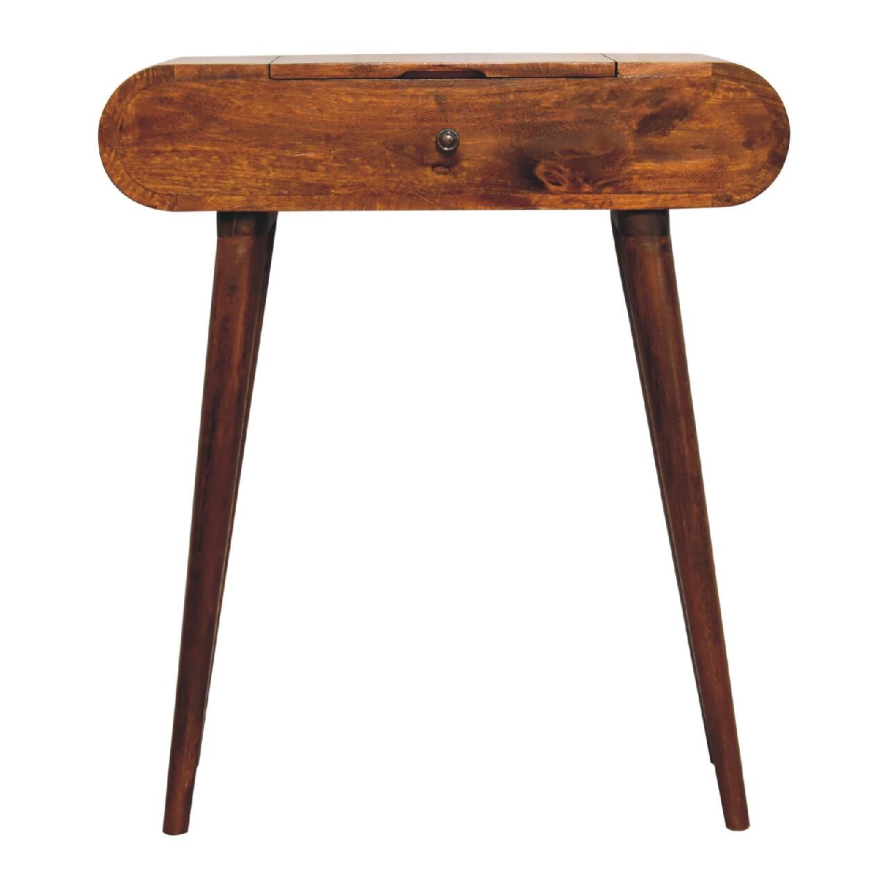 Angle. Artisan Furniture - Artisan Furniture Solid Wood Mini Round Chestnut Fold Vanity, 4 Storage Comparts, Brown - Brown.