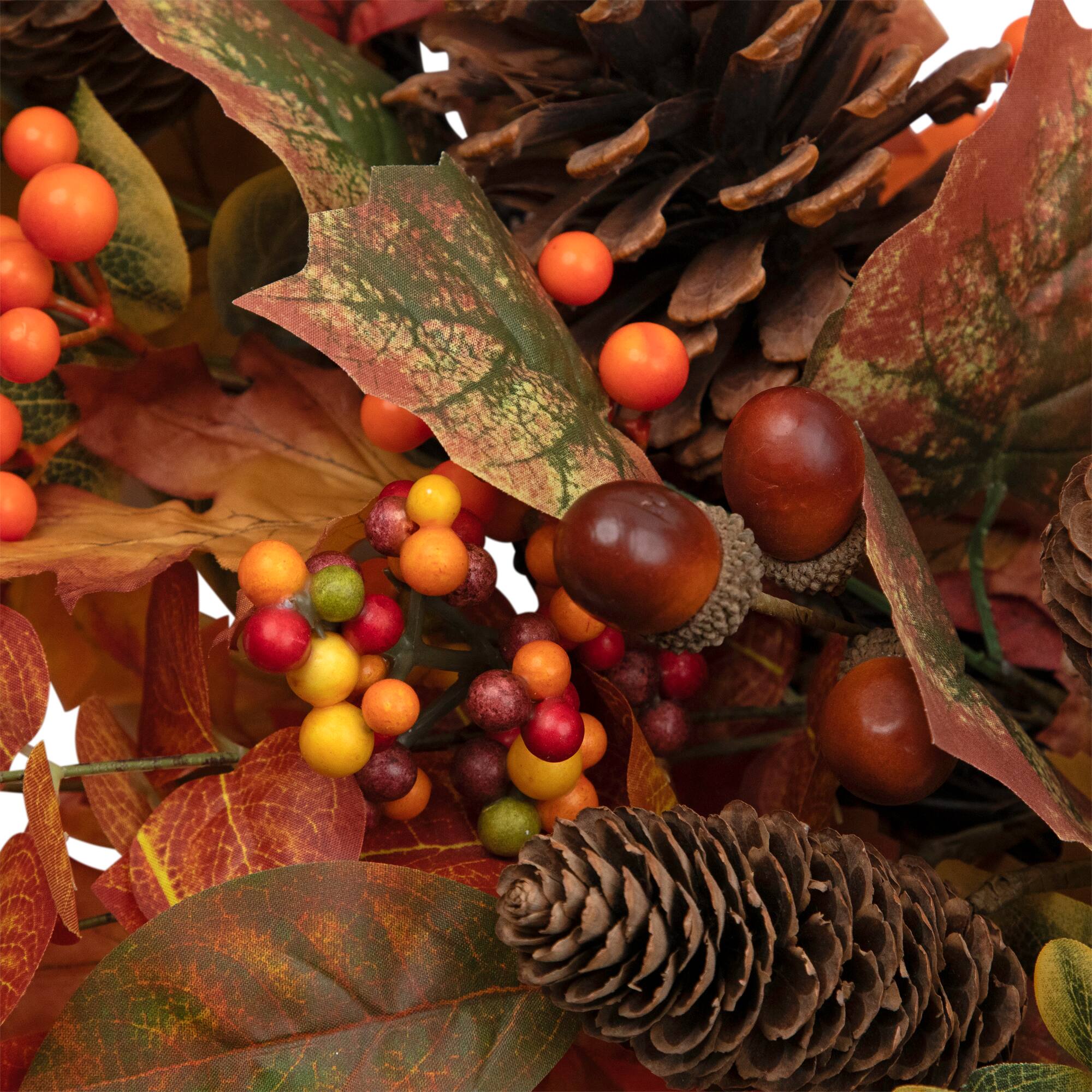 Alt View 7. Northlight - Eucalyptus, Maple Leaves and Acorns Artificial Fall Harvest Wreath - 30" - Orange.