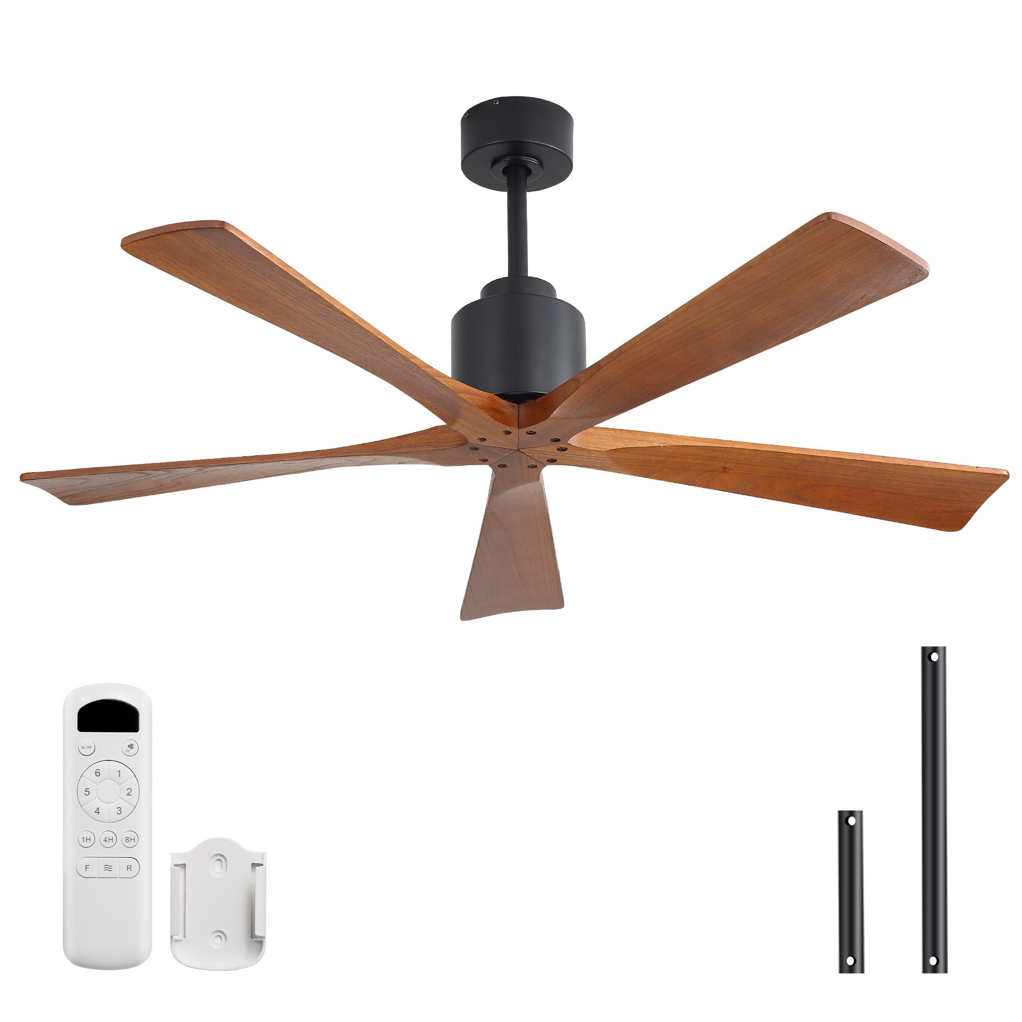 Front. Sofucor - 52 Inch Ceiling Fans Without Lights 5 Wood Blades 2 Downrods 6 Speeds Quiet DC Motor Outdoor Fans with Remote for Patios - Black Walnut Wood.