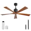 Front. Sofucor - 52 Inch Ceiling Fans Without Lights 5 Wood Blades 2 Downrods 6 Speeds Quiet DC Motor Outdoor Fans with Remote for Patios - Black Walnut Wood.