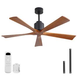 Sofucor - 52 Inch Ceiling Fans Without Lights 5 Wood Blades 2 Downrods 6 Speeds Quiet DC Motor Outdoor Fans with Remote for Patios - Black Walnut Wood
