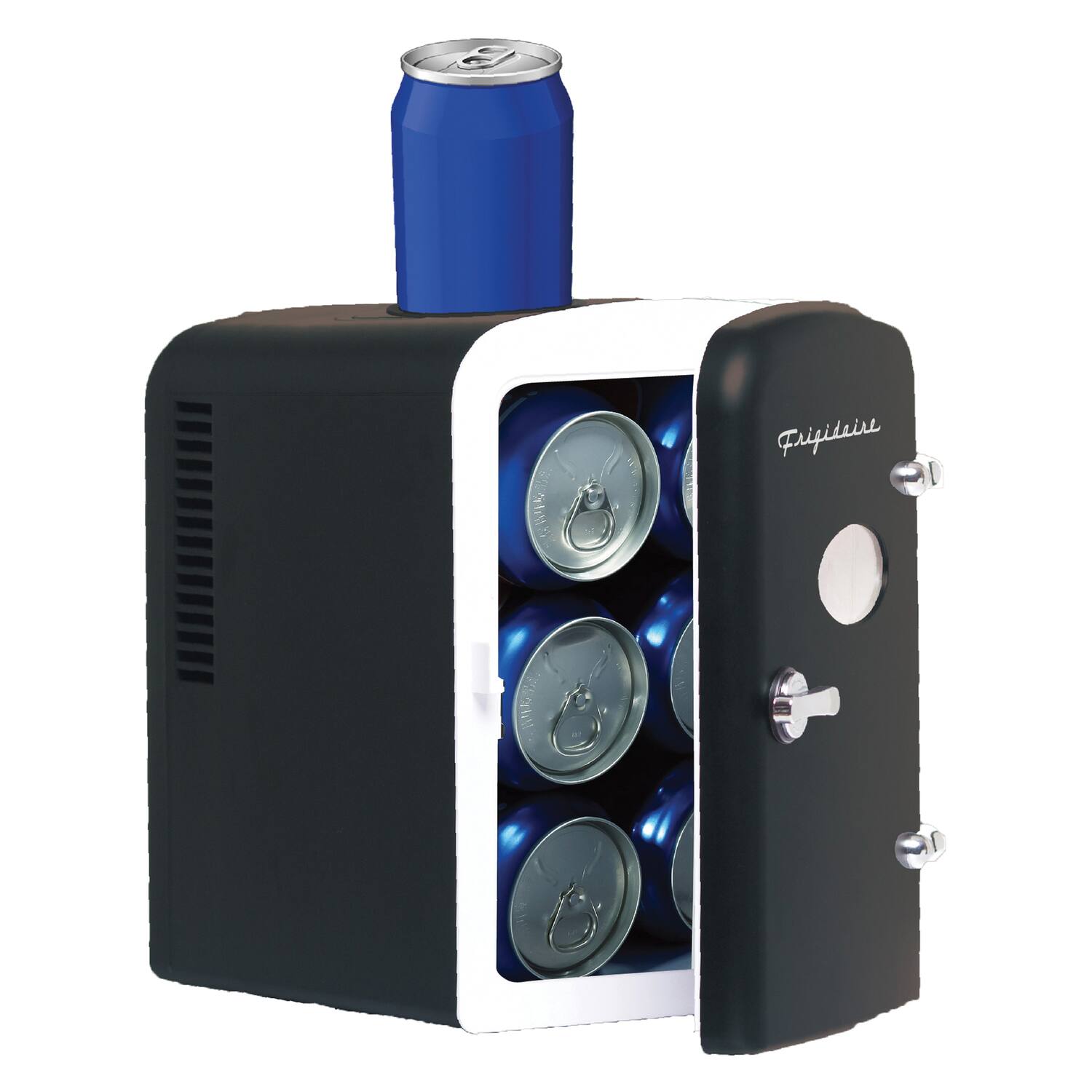 Alt View 1. Frigidaire - 6+1-Can 48W Retro Mini Portable Fridge with Top-Mounted Active-Cooling Can Holder - Black.