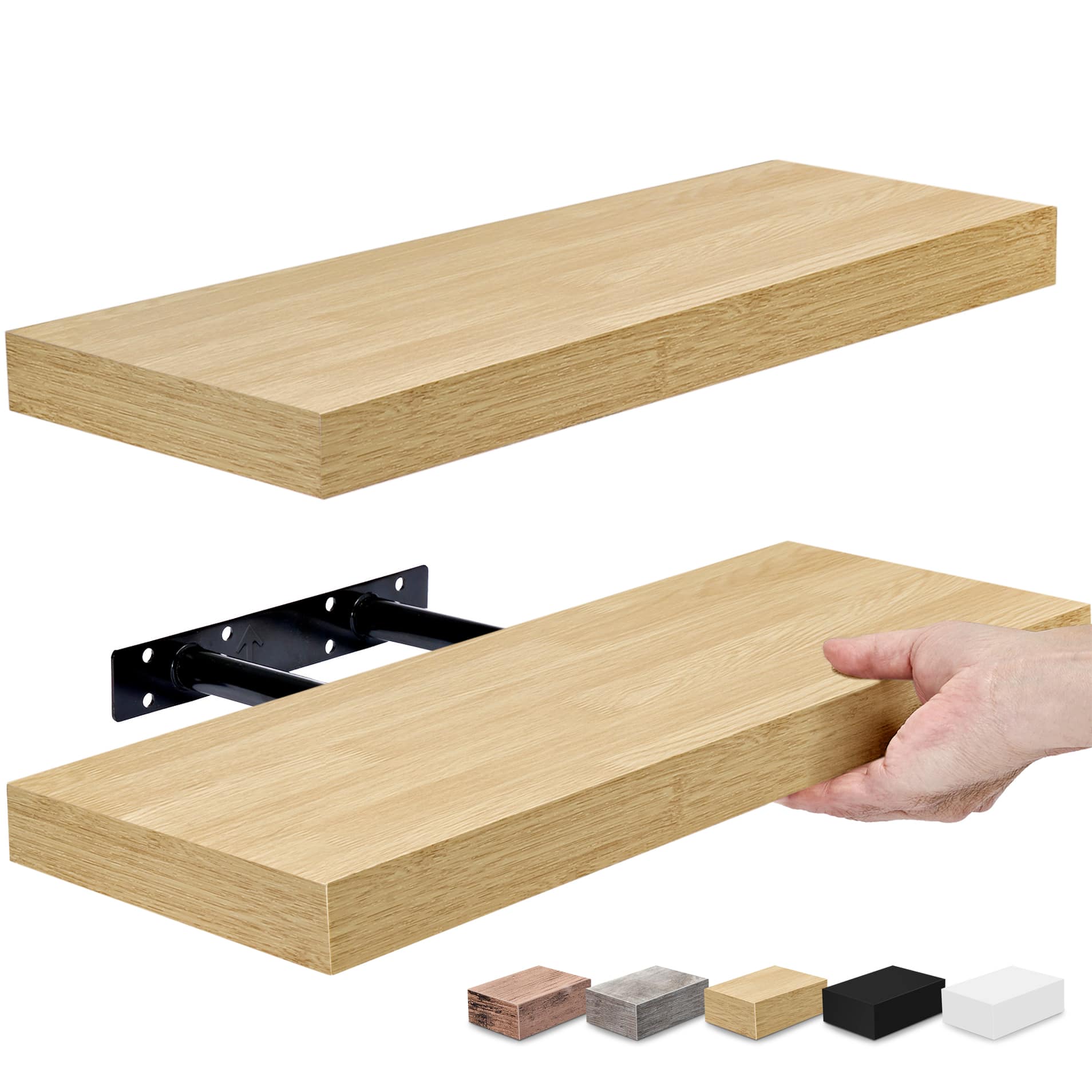 2 Pack (16"x9") Sorbus Floating Wall Shelves for Bedroom, Decor, Kitchen, Living Room - for Trophies, Frames, Bookshelf - Maple