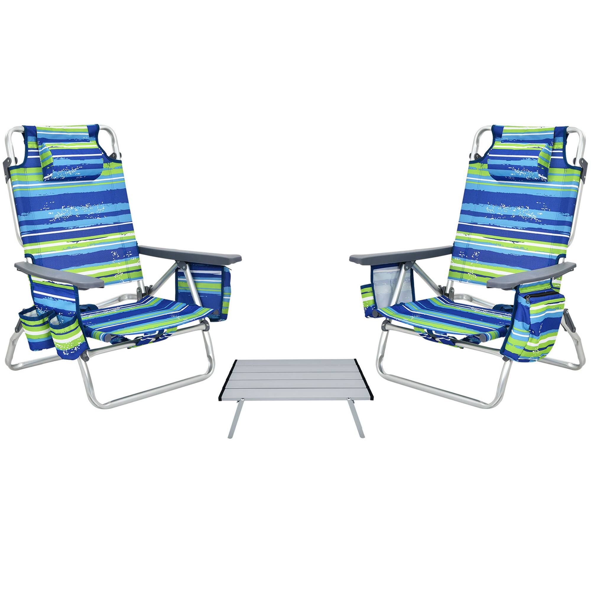 Alt View 1. Gymax - Gymax 3PCS Folding Beach Chair & Table Set Outdoor Adjustable Reclining Chair - Blue.