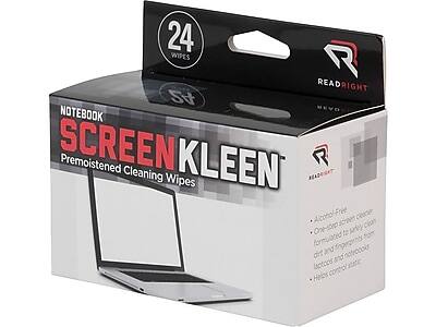 24 WIPES

NOTEBOOK SCREEN KLEEN
Premoistened Cleaning Wipes

READRIGHT

- Alcohol-Free
- One-step screen cleaner
- Formulated to safely clean dirt and fingerprints from laptops and notebooks
- Helps control static