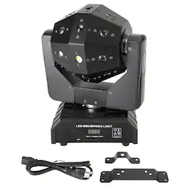Topteng - 3-in-1 Moving Head Light – RGBW LED, Red/Green Laser, Strobe, 120W, DMX512, Sound Active, Fit for KTV, DJ & Stage Show - Black