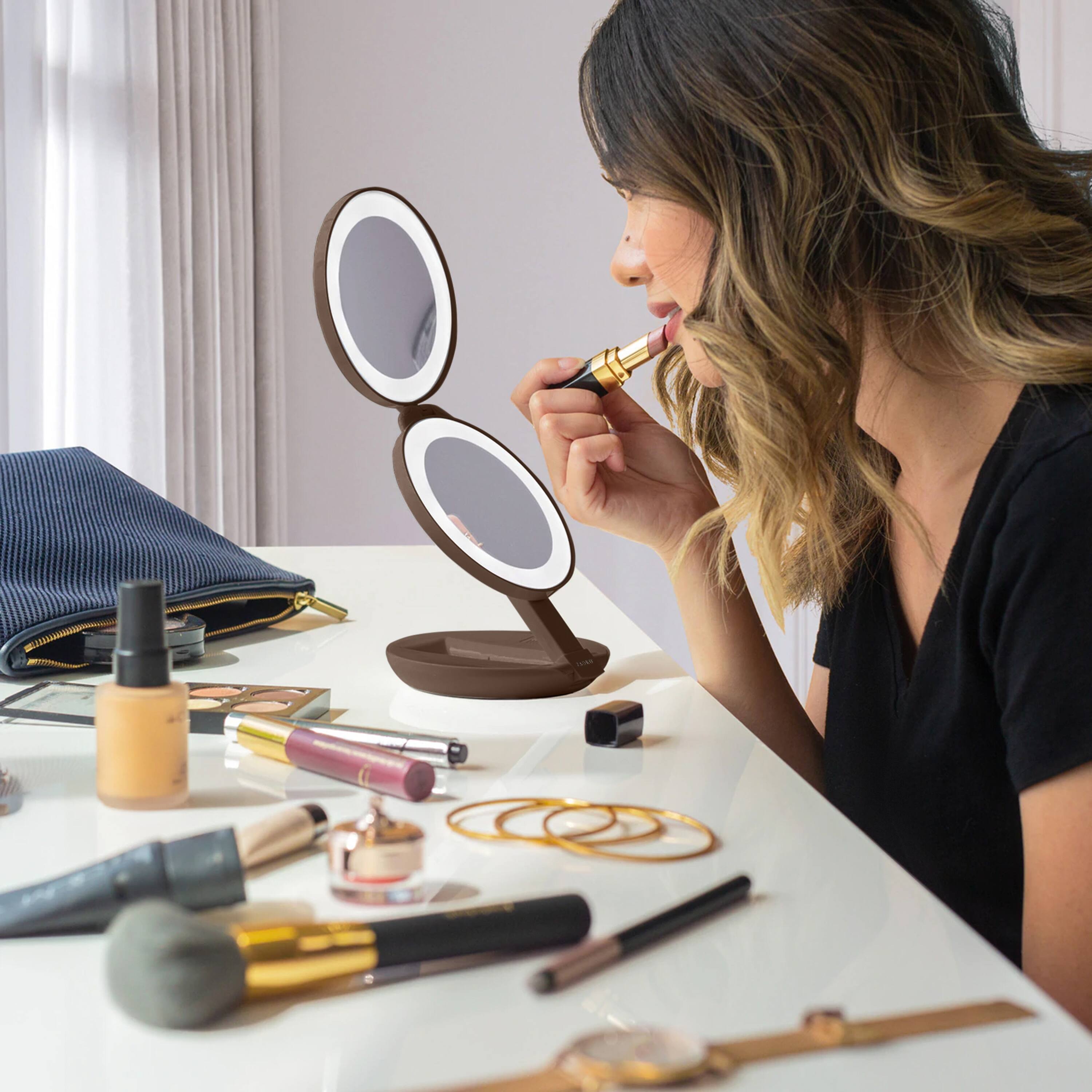 Alt View 1. Zadro - Compact Lighted Travel Mirror with 10X/1X Magnifications and LED Illumination - Chocolate.