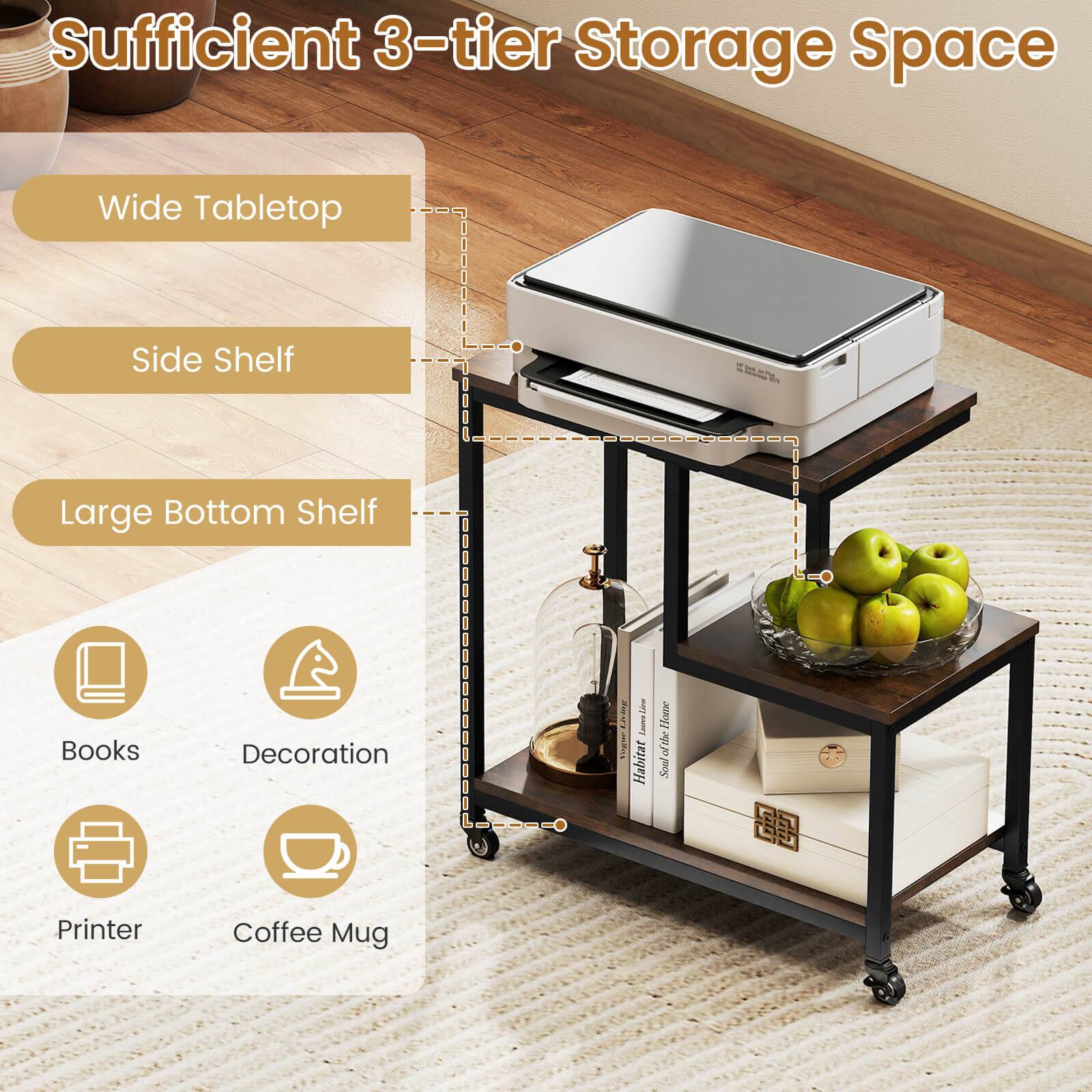 Sufficient 3-tier Storage Space Wide Tabletop Side Shelf Large Bottom Shelf Books Decoration Printer Coffee Mug