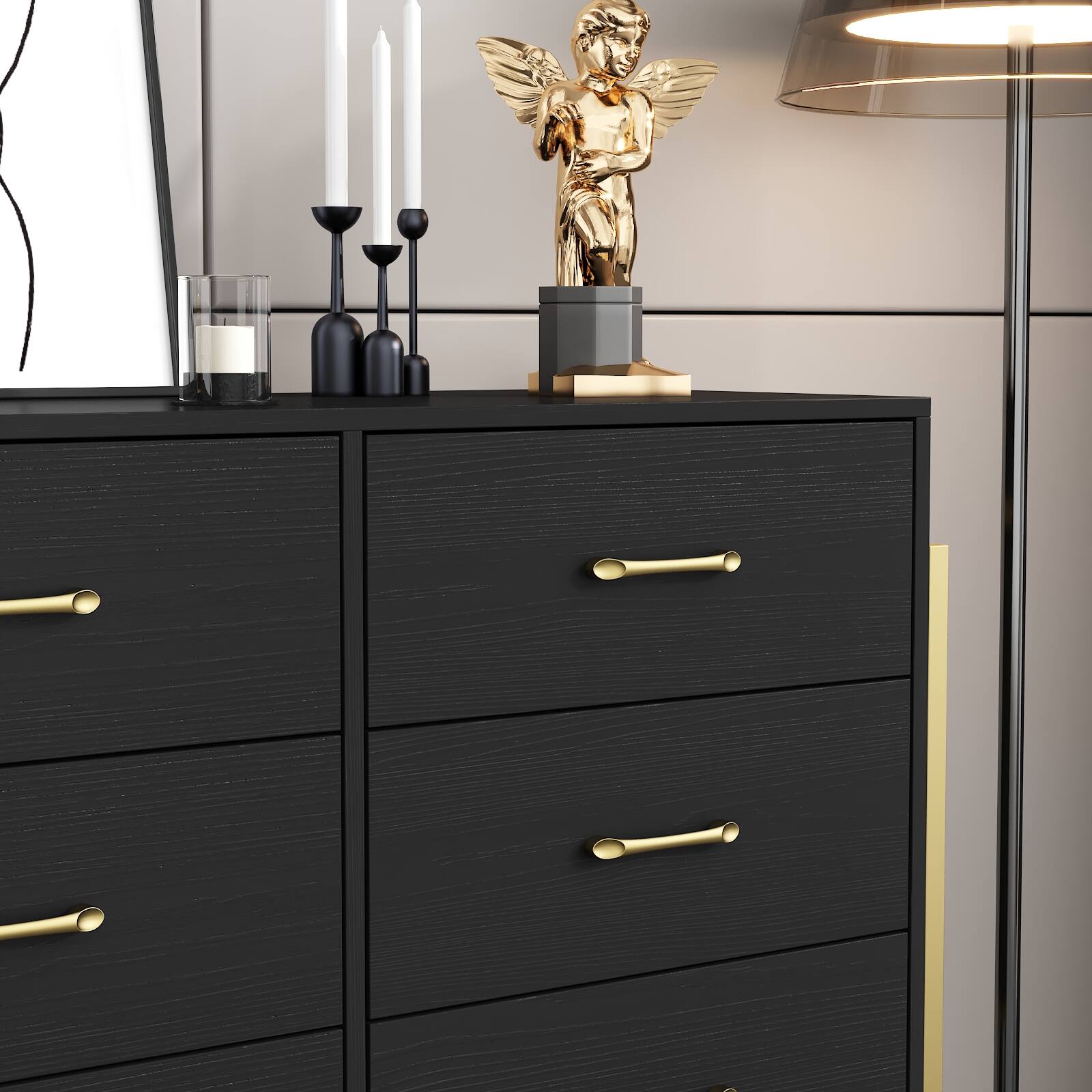 Alt View 6. FUFU&GAGA - FUFU&GAGA 9 - Drawer Horizontal Dresser – Black & Gold Accent Storage for Bedroom & Living Room - Black.