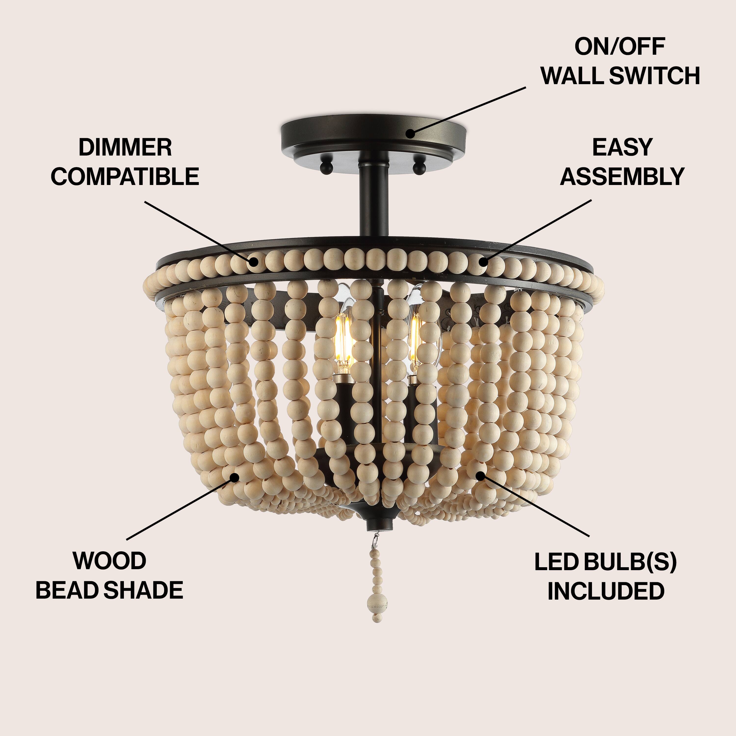 ON/OFF WALL SWITCH  
DIMMER COMPATIBLE  
EASY ASSEMBLY  
WOOD BEAD SHADE  
LED BULB(S) INCLUDED