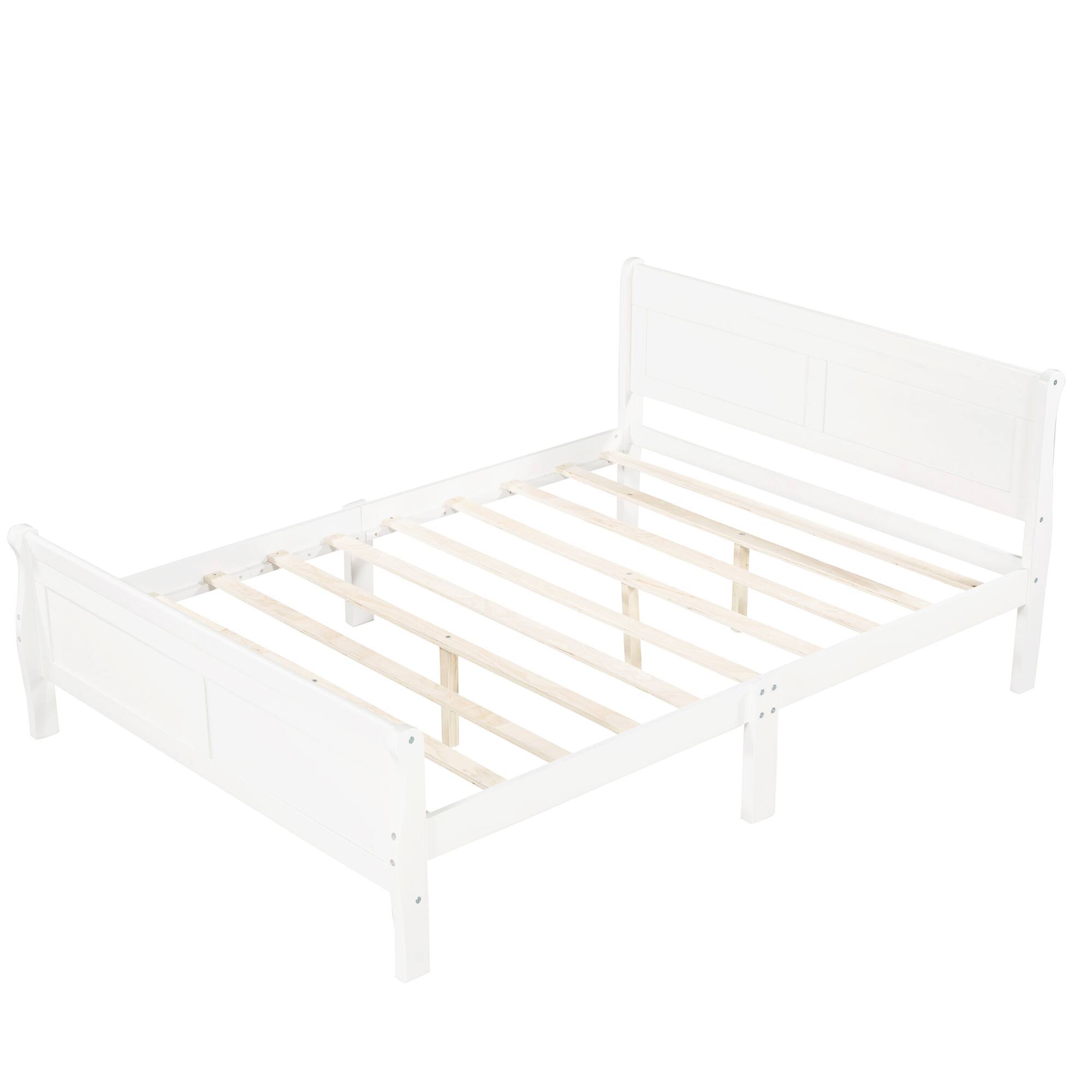 Alt View 2. GOODSILO - Full Size White Wood Platform Bed with Headboard and Wooden Slat Support - White.