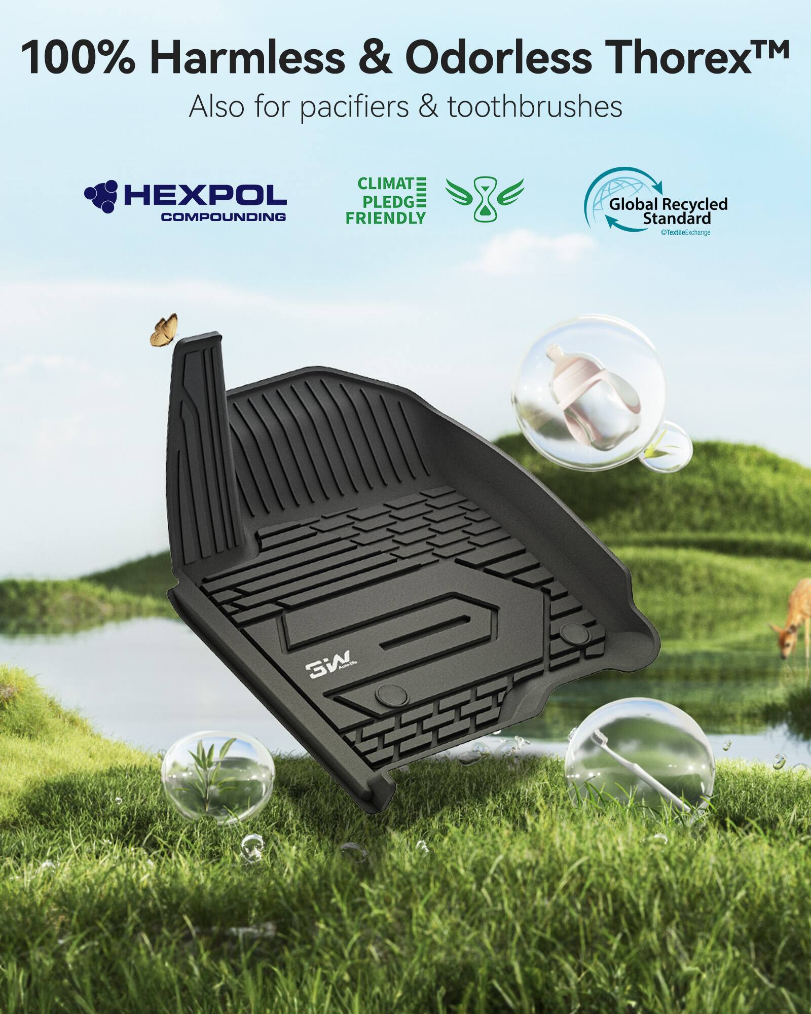 100% Harmless & Odorless Thorex™  
Also for pacifiers & toothbrushes  

HEXPOL  
COMPOUNDING  

CLIMATE PLEDGE FRIENDLY  

Global Recycled Standard  
TextileExchange