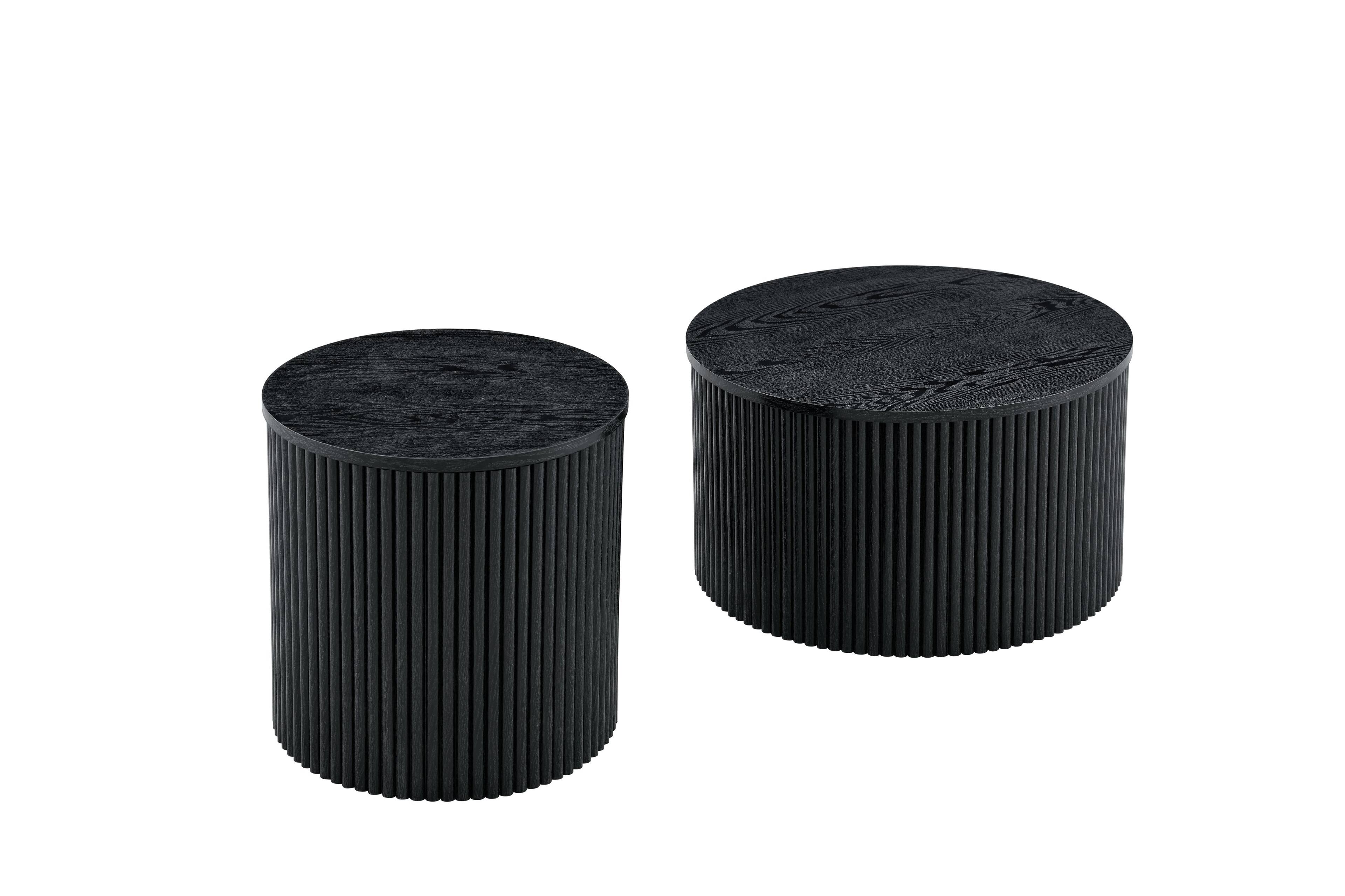 Alt View 8. Loheer - Loheer- 2.6ft Black Nesting Coffee Table Set Roman Column Round Storage Side Tables for Living Room - Black Woodgrain.