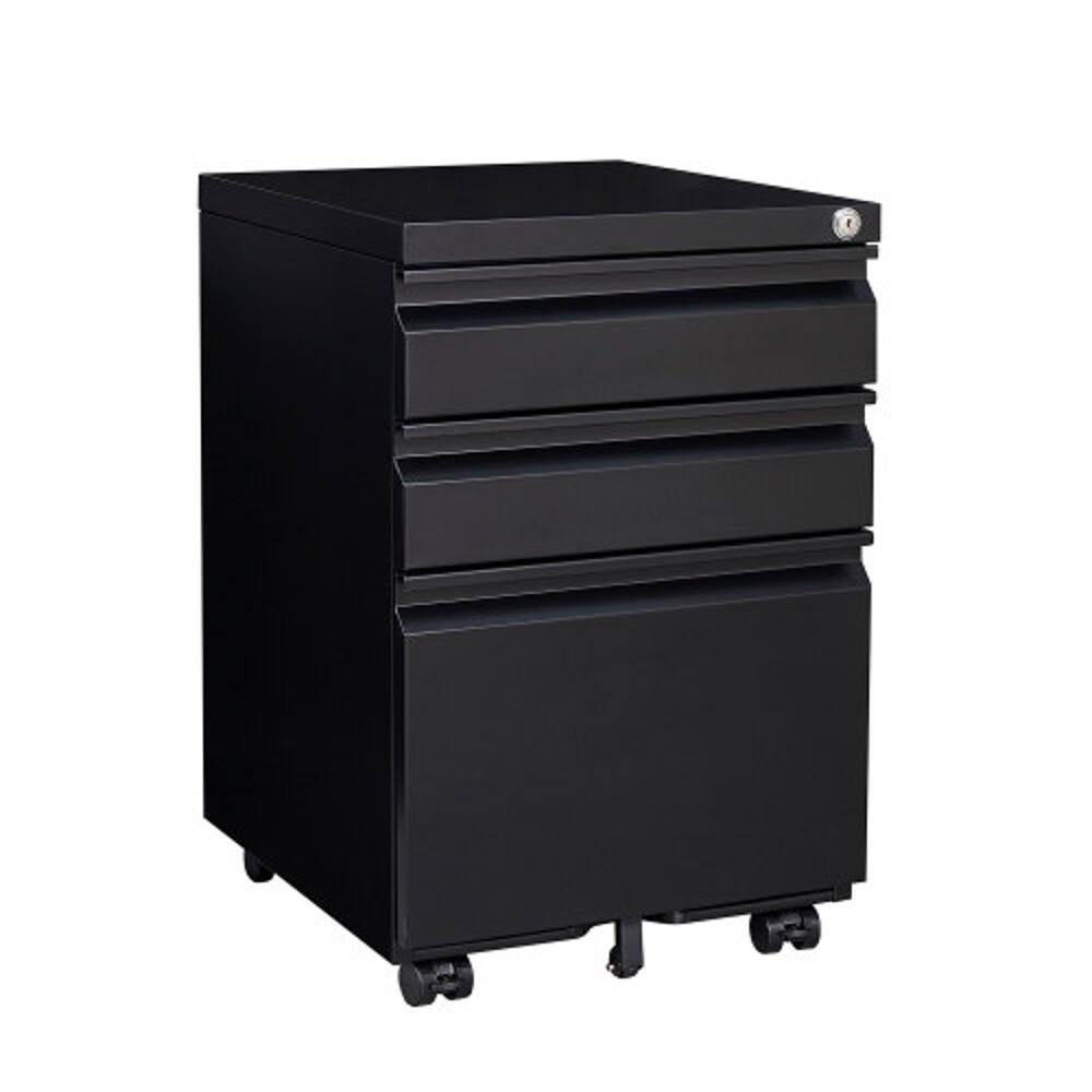 Alt View 6. Loheer - Loheer 3-Drawer Mobile File Cabinet Metal Filing Cabinet with Lock Fully Assembled Home Office Storage Black.
