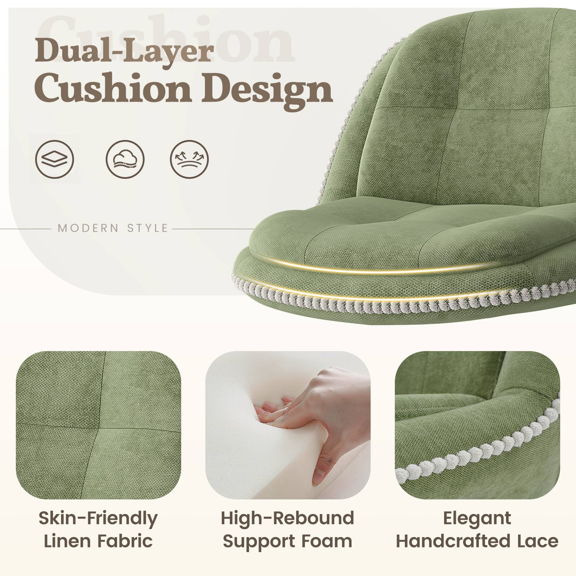 Dual-Layer Cushion Design

MODERN STYLE

- Skin-Friendly Linen Fabric
- High-Rebound Support Foam
- Elegant Handcrafted Lace