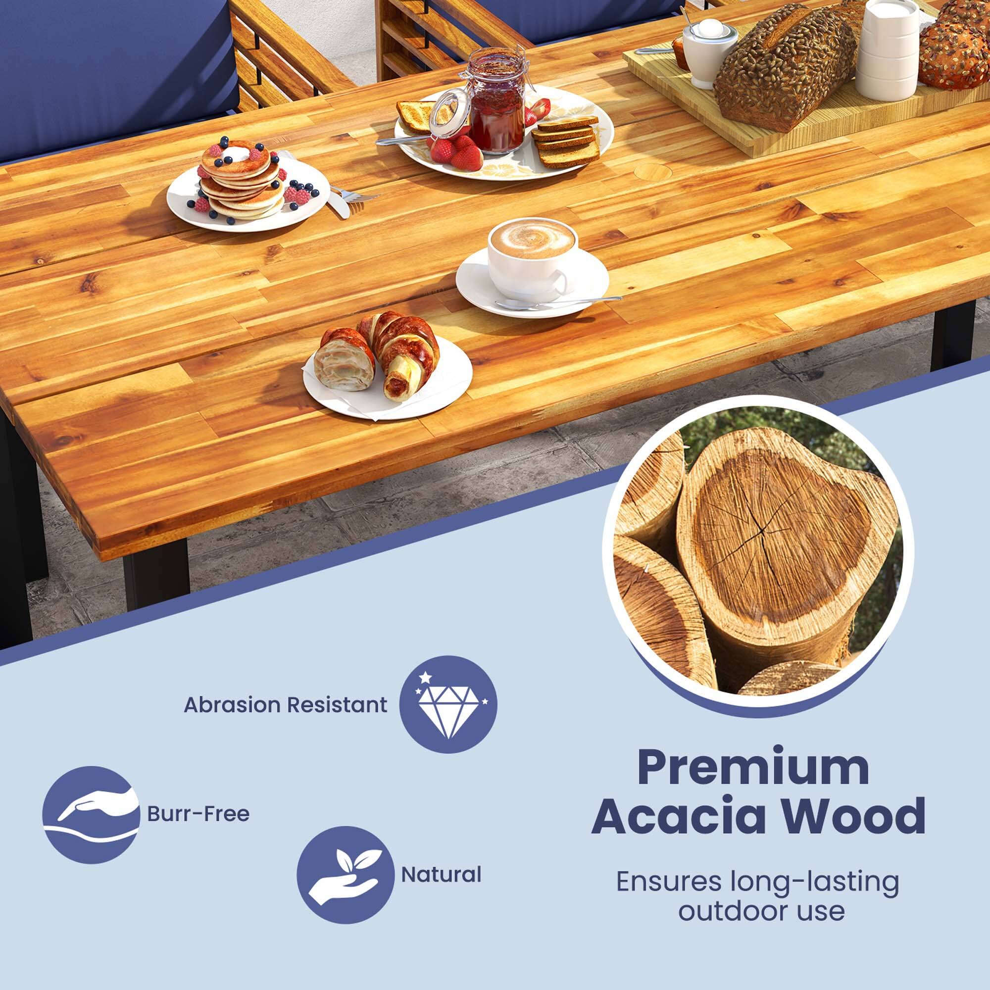- Abrasion Resistant
- Burr-Free
- Natural

Premium Acacia Wood

Ensures long-lasting outdoor use