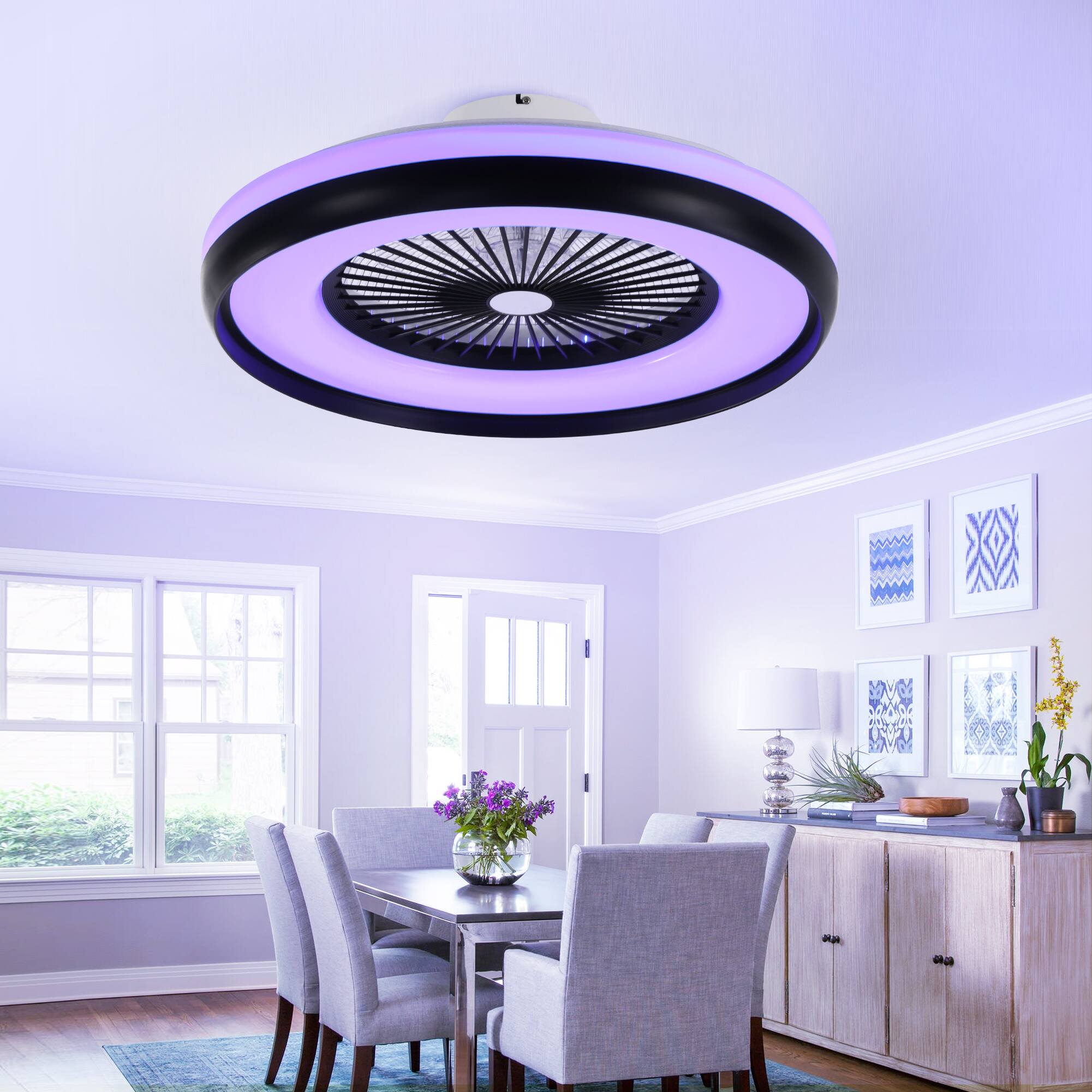 Alt View 5. Domanki - 24" Bladeless Ceiling Fan with RGB Light, Smart Modern Ceiling Fans with Voice/App/Remote Control - Black.