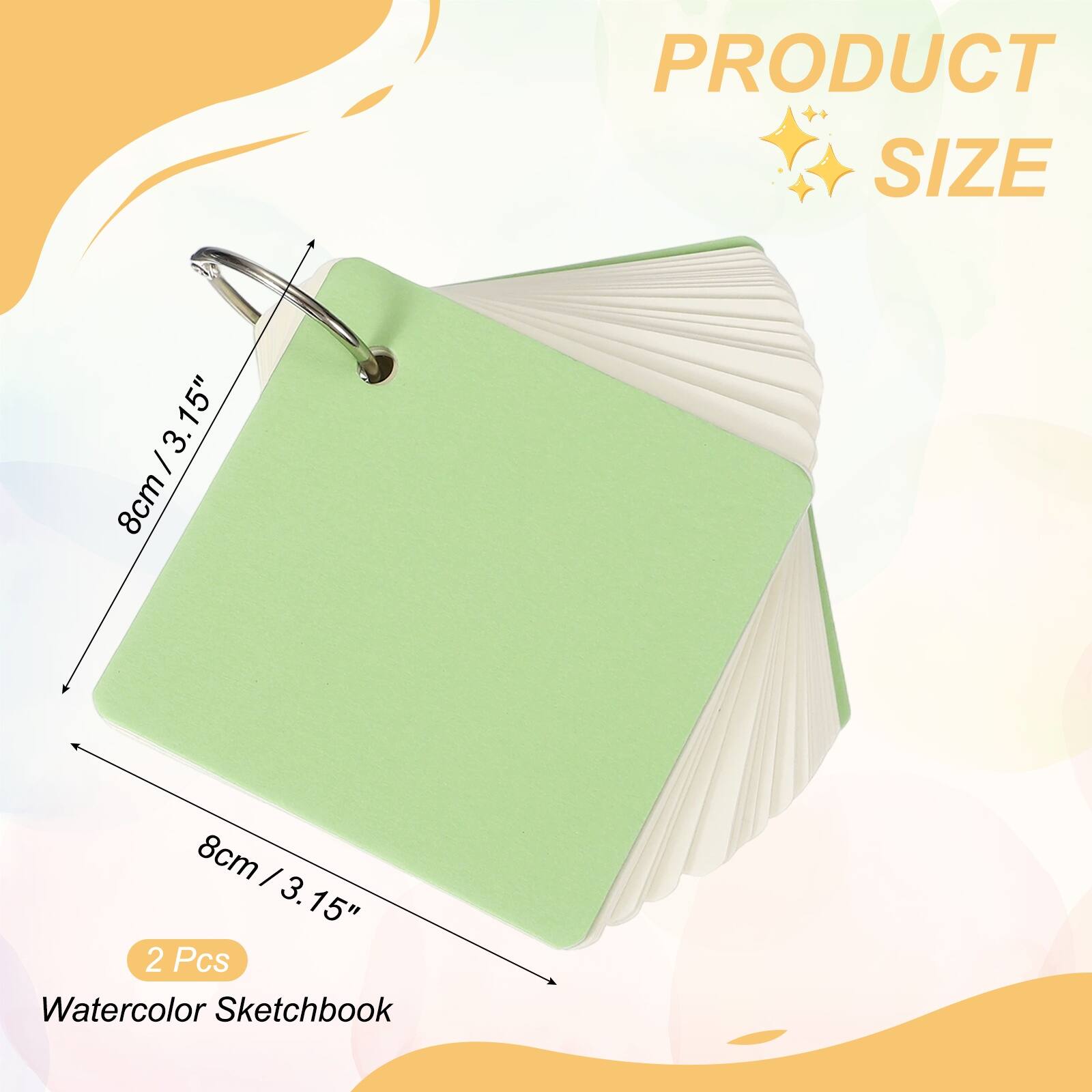 PRODUCT SIZE  
8cm / 3.15"  
8cm / 3.15"  
2 Pcs Watercolor Sketchbook