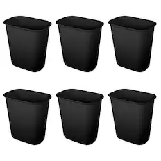 Front. Sterilite - Sterilite Rectangular Wastebasket 5.5 Gallon Open Top Trash Bin, 6 Pack, Black - Black.