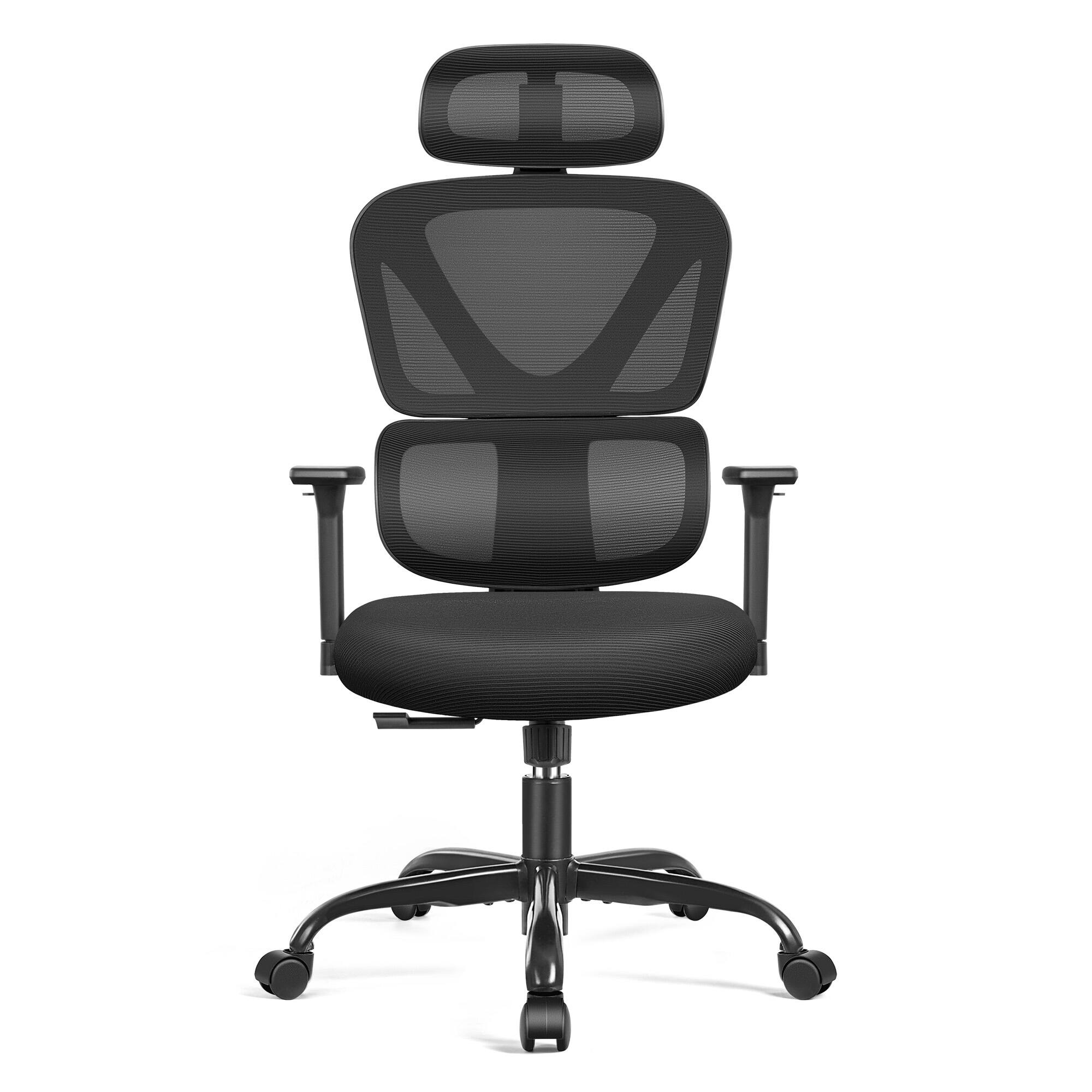 Angle. Brick Attic - Office Chair with Lumbar Support, High Back Mesh Gaming Chair with Adjustable Headrest and Armrests, Ergonomic - Black.