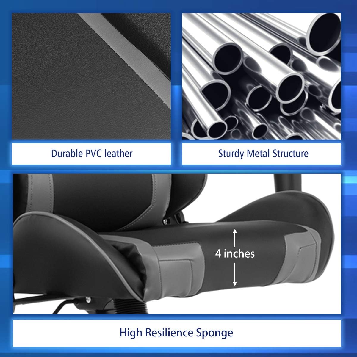 Durable PVC leather, Sturdy Metal Structure, 4 inches High Resilience Sponge