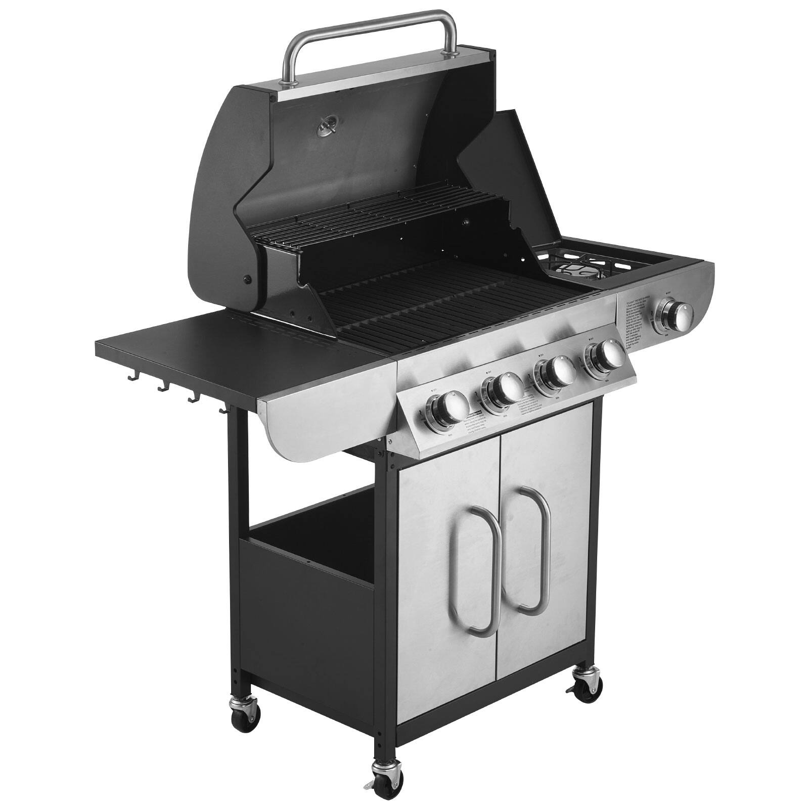 Alt View 5. VEVOR - Gas Grill, 4 Burner Propane Gas Grill with Side Burner, 425 SQ.In Grilling Area, Carbon Steel Enamel Grates - Sliver.