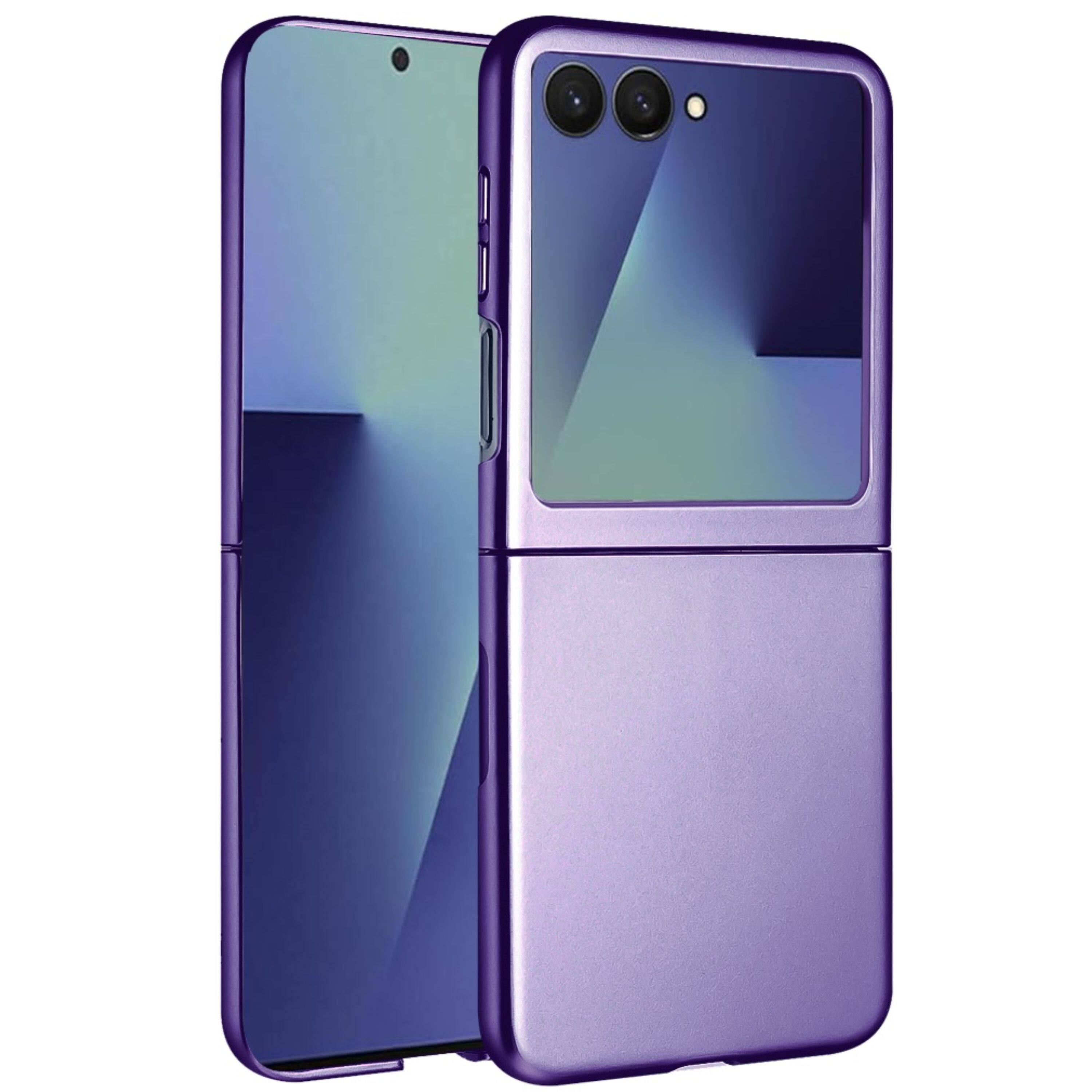 Left. Kitcheniva - Frosted Matte Snap-On Hybrid Case With Tempered Glass For Samsung Galaxy Z Flip 7 Dark Purple - Dark Purple.