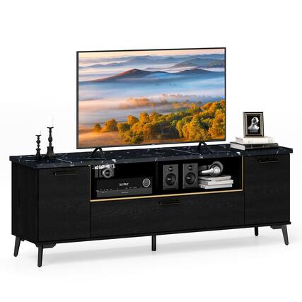 Front. Ecooso - 63 Inch TV Stand with Flip-Door Cabinet for TVs up to 75 Inch - Black.