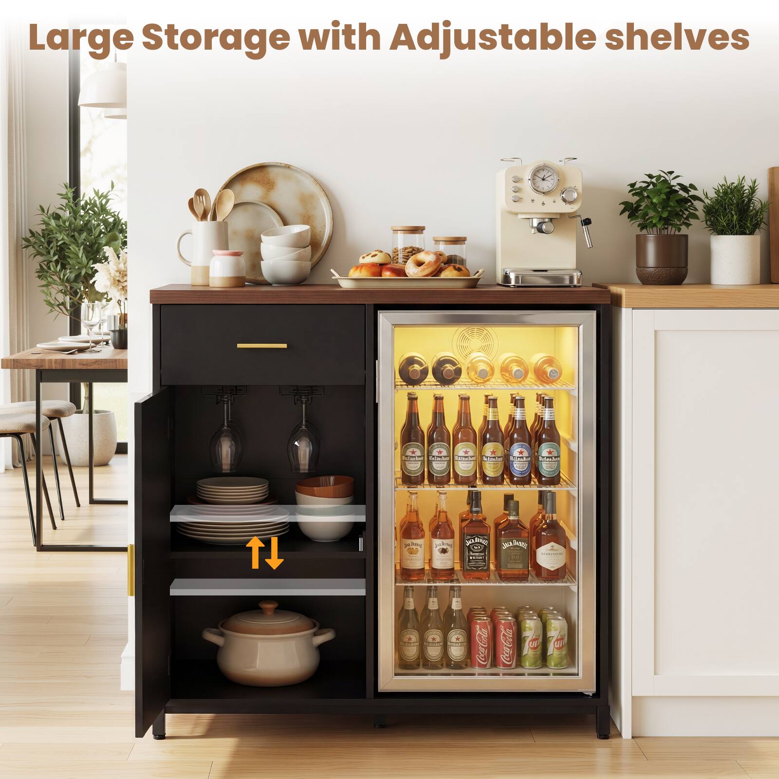 Large Storage with Adjustable shelves